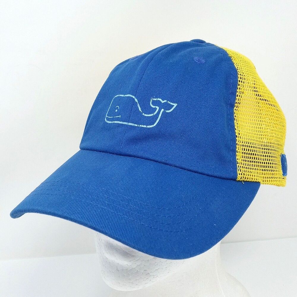 Vineyard Vines Whale Trucker Hat Cap Mesh Snapback Logo Adjustable Blue Yellow